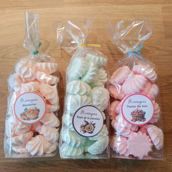 meringues passion, mandarine ou fraises des bois